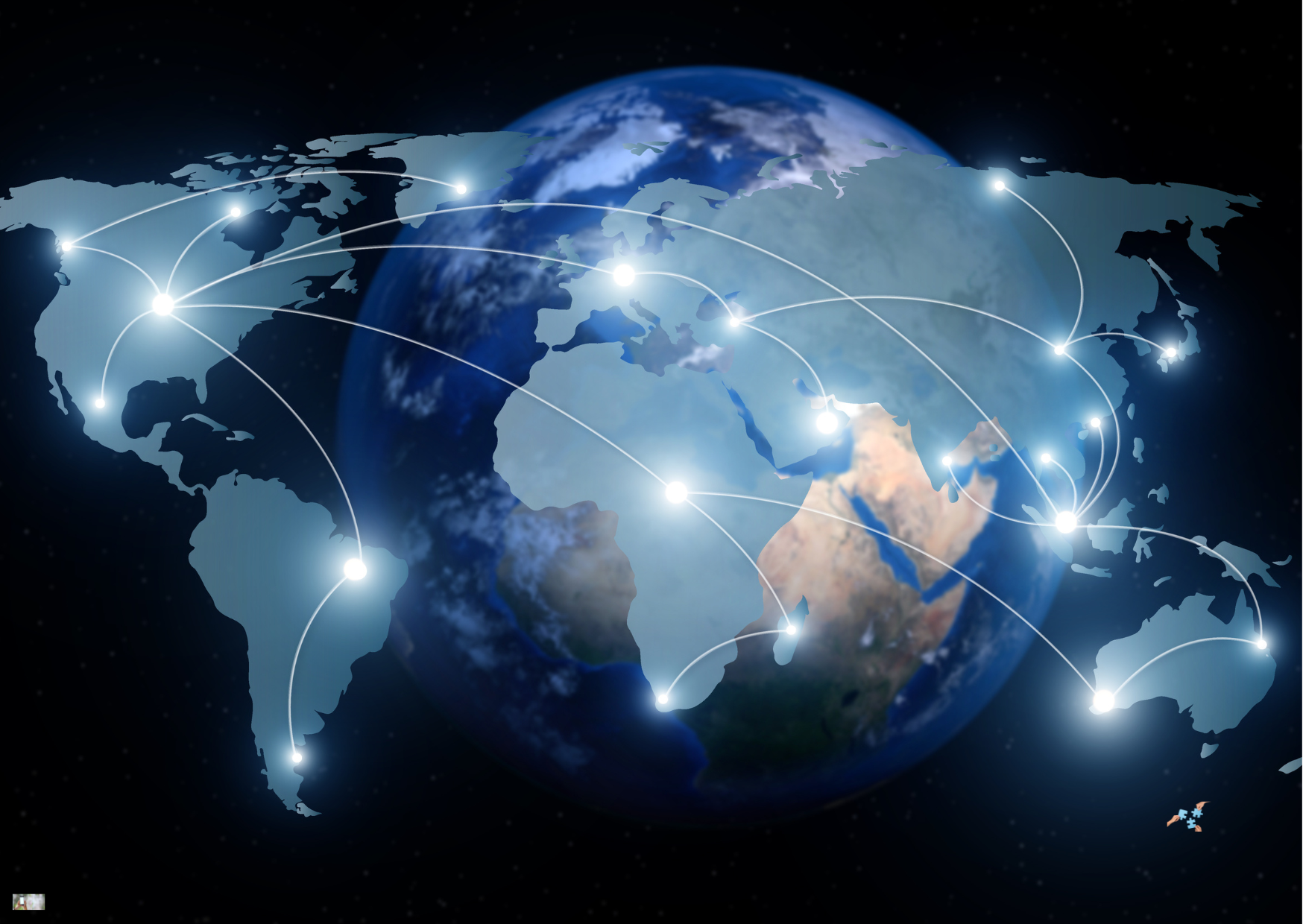 Neon effect map and globe showing the countries of the world